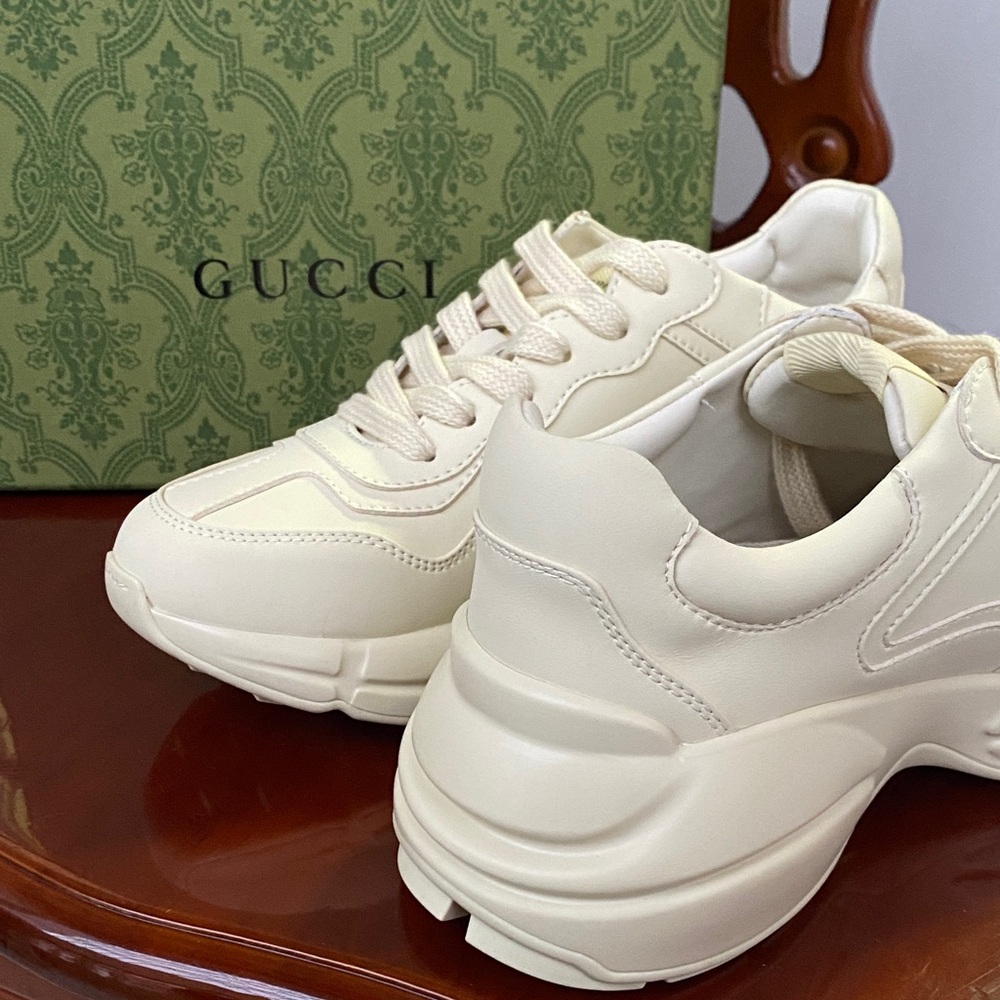 Women's Gucci White Leather Logo Print Web Stripe Chunky Sneakers✨✨ - Picture 2 of 5